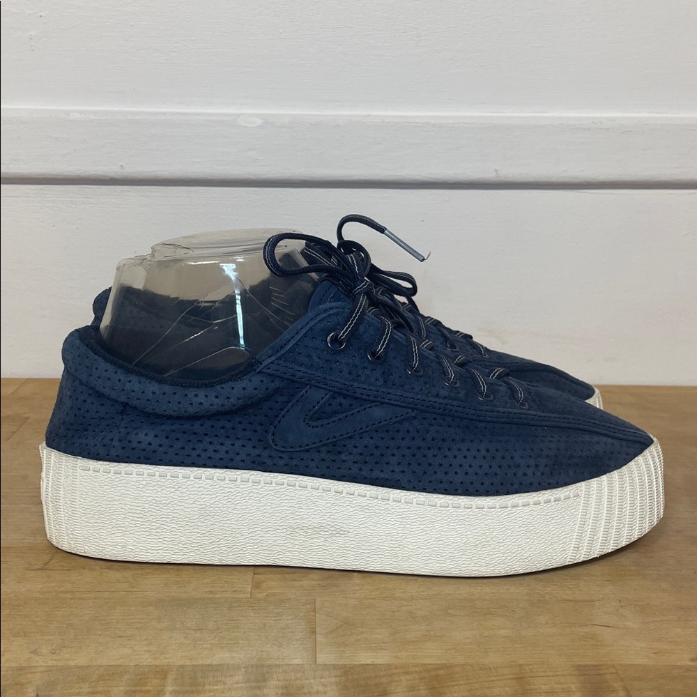 Tretorn Navy Suede Platform Sneakers with White Sole